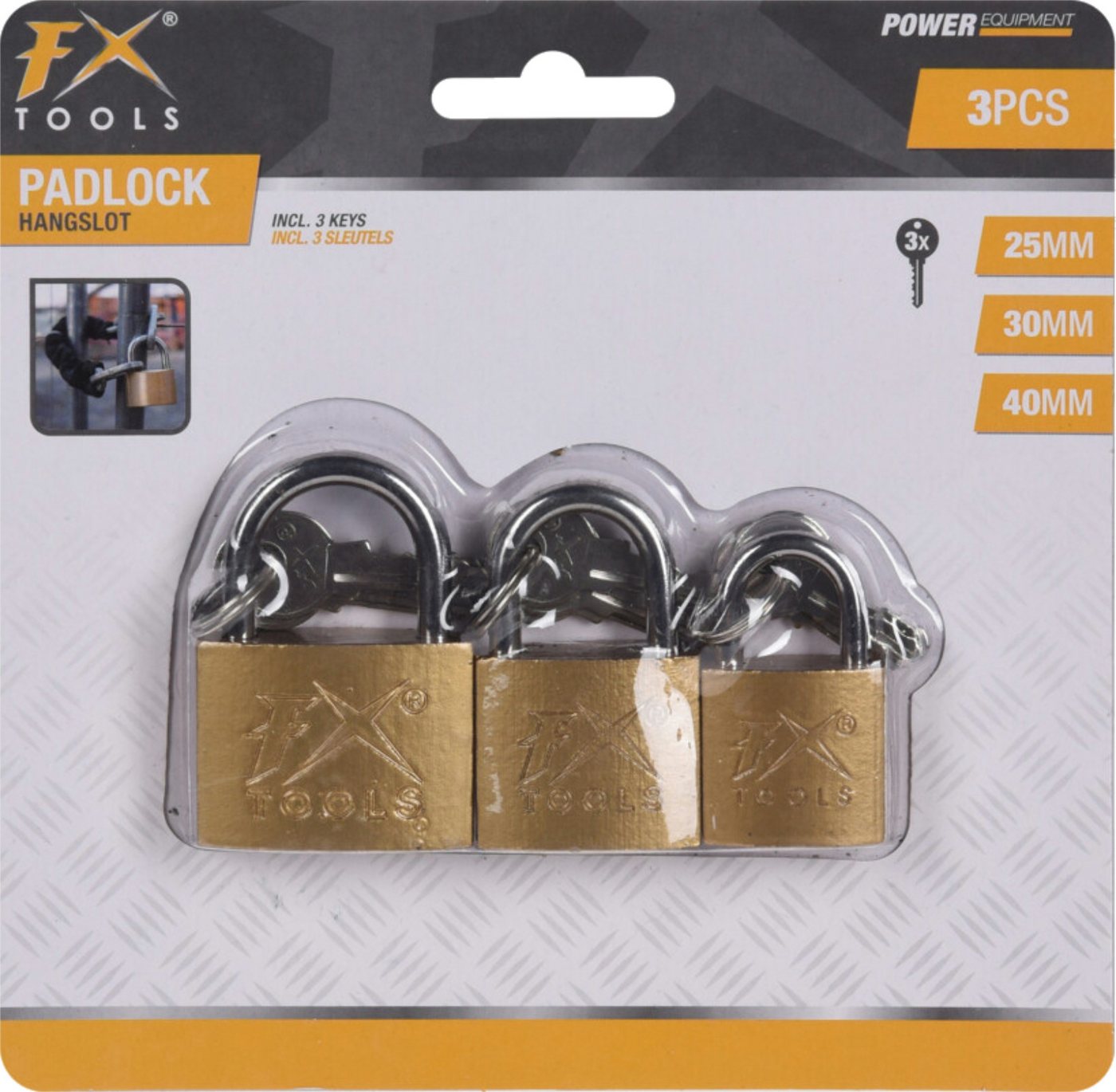 Koopman Vorhängeschloss Bügelschloss Messing- & Silberfarbend Sicherheit 3 Tlg. Set, (Set, 3-tlg., Packung), 3tlg Set, je Schloss 3 Schlüssel, 3 Größen, Messing – Bild 3 von 3