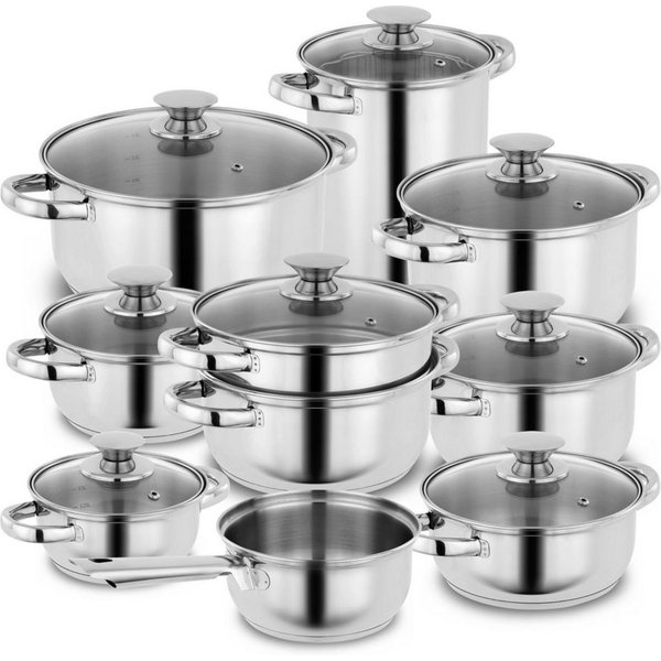 Kopf Topf-Set Janina, Edelstahl (19-tlg), inkl. 8 Glasdeckel, Induktion