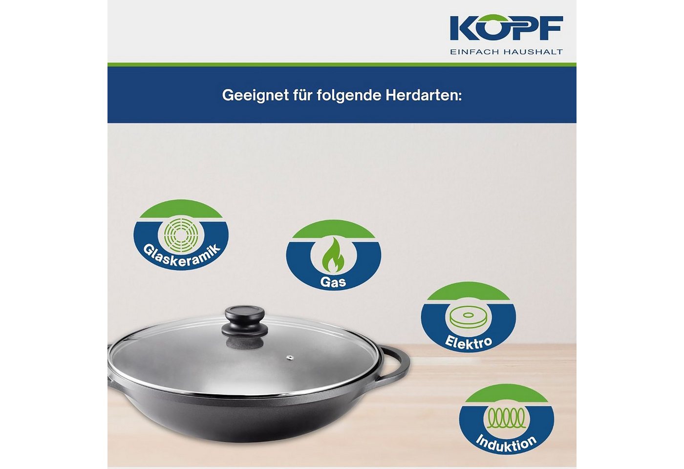 Kopf Wok Mai-Lu, Aluminiumguss, Ø 36 cm, Induktion, Antihaftbeschichtung, inkl. Glasdeckel & Zubehör – Bild 3 von 5