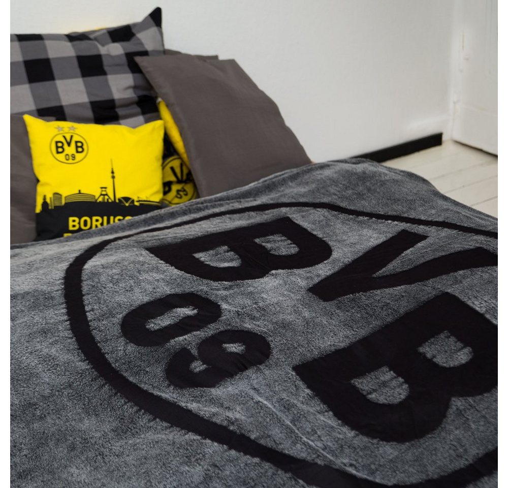 BVB Kopfkissen BVB-Fleecedecke (grau), Füllung: 100 % Polyester Coral Fleece, Bezug: 100 % Polyester Coral Fleece, Rückenschläfer – Bild 3 von 3