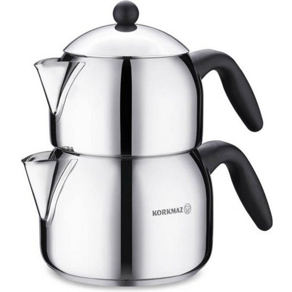 Korkmaz Caydanlik-Teekanne Orbit Maxi A038, 2,2 l, (2-St), 1,2L/2,0L, für alle Herdarten geeignet, aus 18/10-Edelstahl