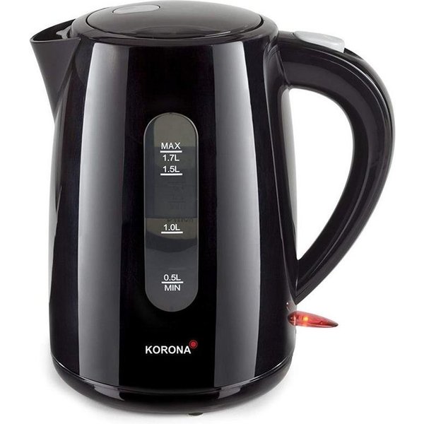 KORONA Wasserkocher Schwarz 1,7 Liter 2200W 360° Basisstation kabellos, 2200 W, Dampf-Stopp Automatik, Trockengehschutz, verdecktes Heizelement