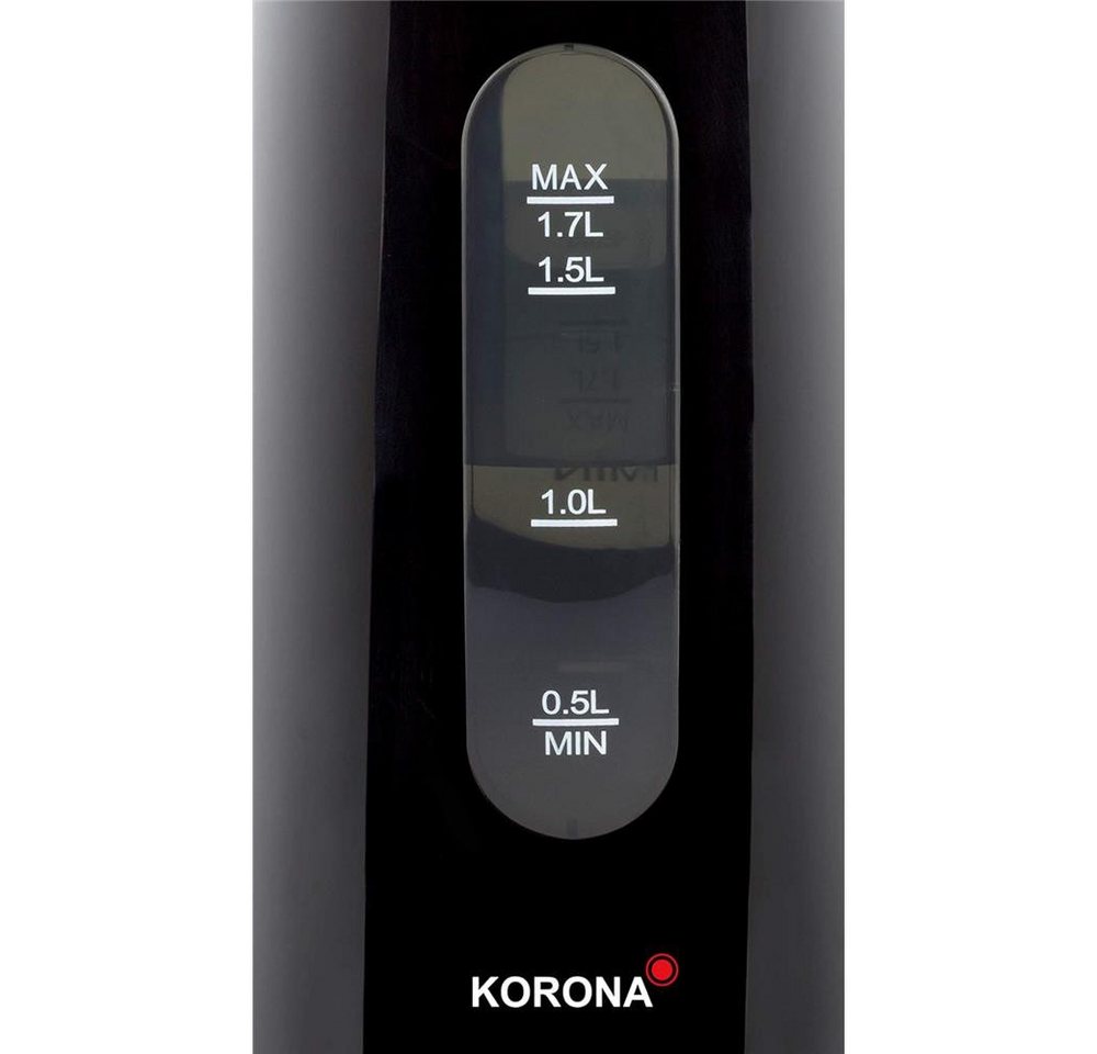 KORONA Wasserkocher Schwarz 1,7 Liter 2200W 360° Basisstation kabellos, 2200 W, Dampf-Stopp Automatik, Trockengehschutz, verdecktes Heizelement – Bild 5 von 5