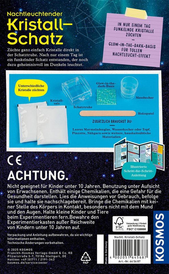 Kosmos Experimentierkasten Nachtleuchtender Kristall-Schatz, Made in Germany – Bild 2 von 5