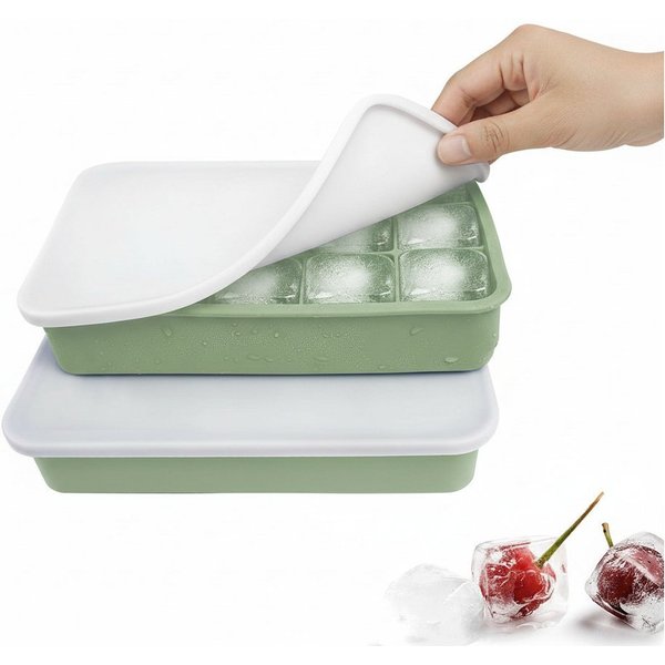 kowdom Eiswürfelform 2er Set Silikon Eiswürfelform mit Deckel – 30 quadratische 3cm Würfel, 2 Stück mit Deckel 15-Fach 3cm Quadratische Eiswürfel Silikon