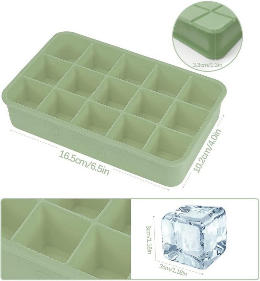 kowdom Eiswürfelform 2er Set Silikon Eiswürfelform mit Deckel – 30 quadratische 3cm Würfel, 2 Stück mit Deckel 15-Fach 3cm Quadratische Eiswürfel Silikon – Bild 2 von 5