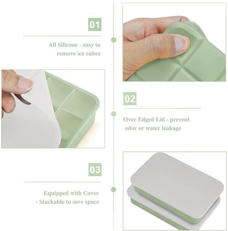 kowdom Eiswürfelform 2er Set Silikon Eiswürfelform mit Deckel – 30 quadratische 3cm Würfel, 2 Stück mit Deckel 15-Fach 3cm Quadratische Eiswürfel Silikon – Bild 3 von 5