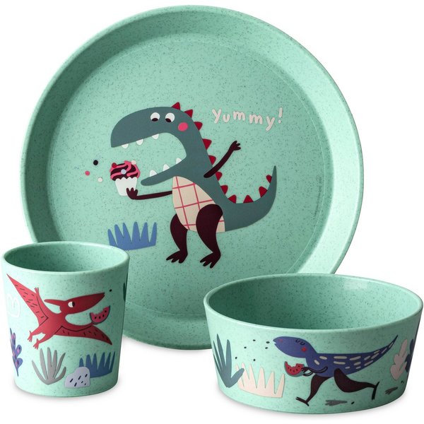 KOZIOL Kindergeschirr-Set Kleiner Teller + Schale + Becher CONNECT REX (3-tlg), 1 Personen, Kunststoff, in Deutschland produziert