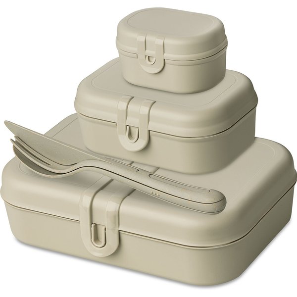 KOZIOL Lunchbox, Kunststoff, (Set, 6-tlg., 3 Lunchboxen +1 Besteckset bestehend aus 1x Messer,1x Gabel, 1x Löffel), biozirkulärem Material,spülmaschinengeeignet