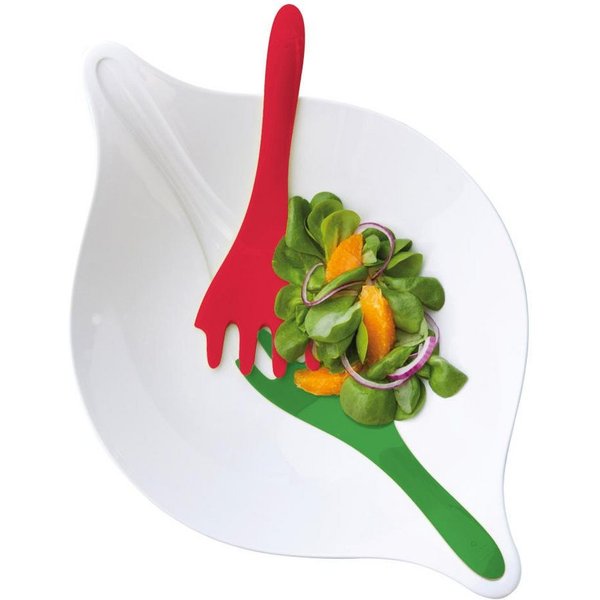 KOZIOL Salatschüssel Leaf L+, Kunststoff, (3-tlg), mit Salatbesteck