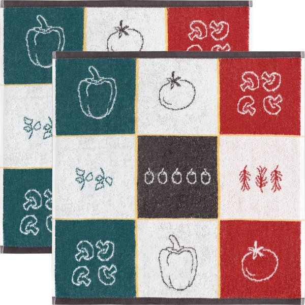 Kracht Geschirrtuch Frottier-Geschirrtuch "Gemüsekaro" 2er-Pack, Baumwolle Motiv