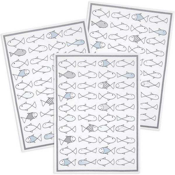 Kracht Geschirrtuch Kiss Fish, (Set, 3-tlg., 3-teilig), 3er Pack Geschirrtücher (3 Stück), ca. 50 x 70 cm, Halbleinen bedruckt