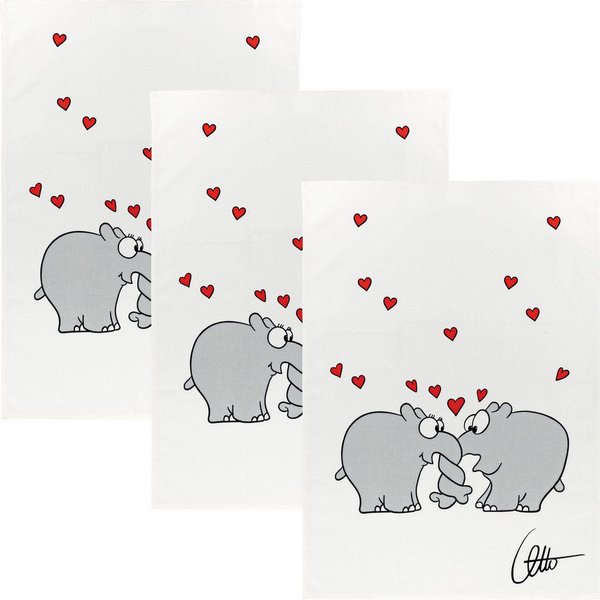 Kracht Geschirrtuch Geschirrtuch "Ottifant" 3er-Pack, Halbleinen Motiv