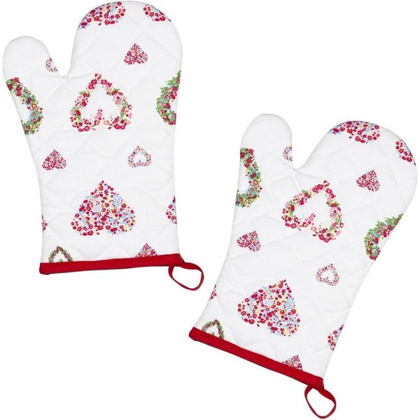 Kracht Topfhandschuhe Blumenherzen, (Set, 2-tlg., 2-teilig), 2er Set Ofenhandschuhe, wattiert, ca. 20x30 cm