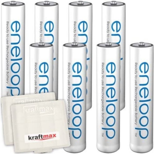 kraftmax 8er Pack Panasonic Eneloop AAA / Micro Akkus Akku-Set Panasonic Eneloop AAA Micro AAA 800 mAh (1,2 V V), bis zu 2100 Ladezyklen