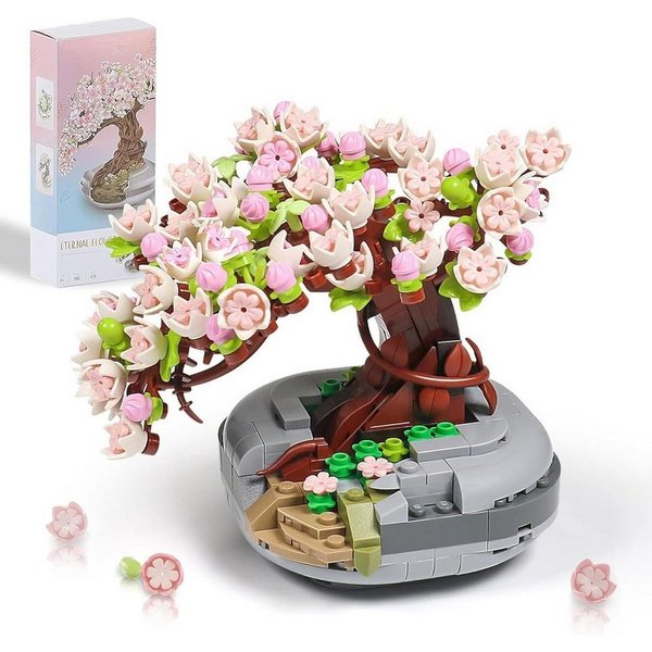 Kraftverdia Bonsai Kirschblütenbaum Bausteine Set – DIY Sakura Pflanze Deko Spielbausteine
