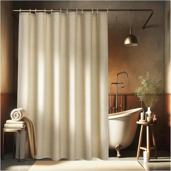 Kraftverdia Duschvorhang Leinen-Look Duschvorhang 180x200cm – Wasserdicht & Waschbar