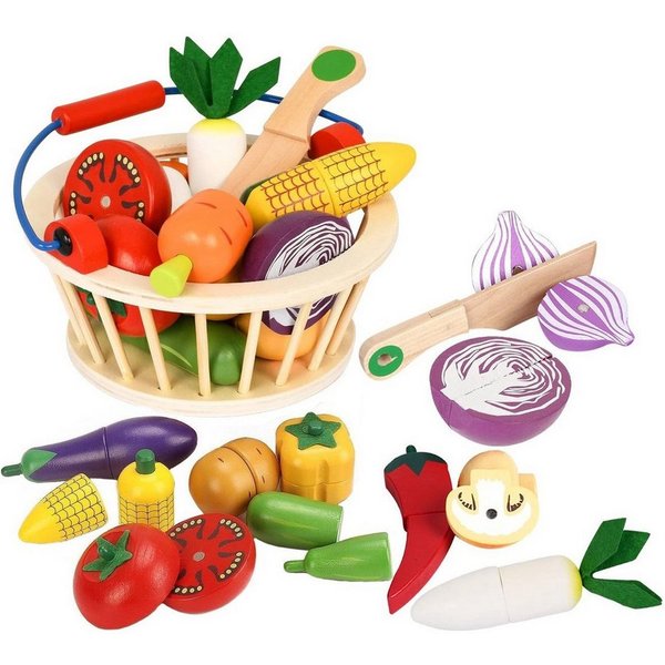 Kraftverdia Kinder-Küchenset Holzspielzeug Schneidespielzeug Set Magnetisch Obst Gemüse, (14-tlg)