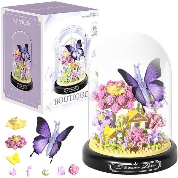 Kraftverdia Mini Kunstblumen-Bouquet im Glas – Botanische Blumen Deko Spielbausteine