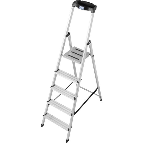 KRAUSE Stehleiter Safety, Aluminium, 1x5 Stufen, Arbeitshöhe ca. 305 cm