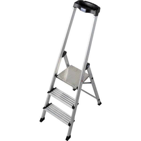 KRAUSE Stehleiter Safety Plusline, Aluminium, 3 Stufen, Arbeitshöhe ca. 265 cm