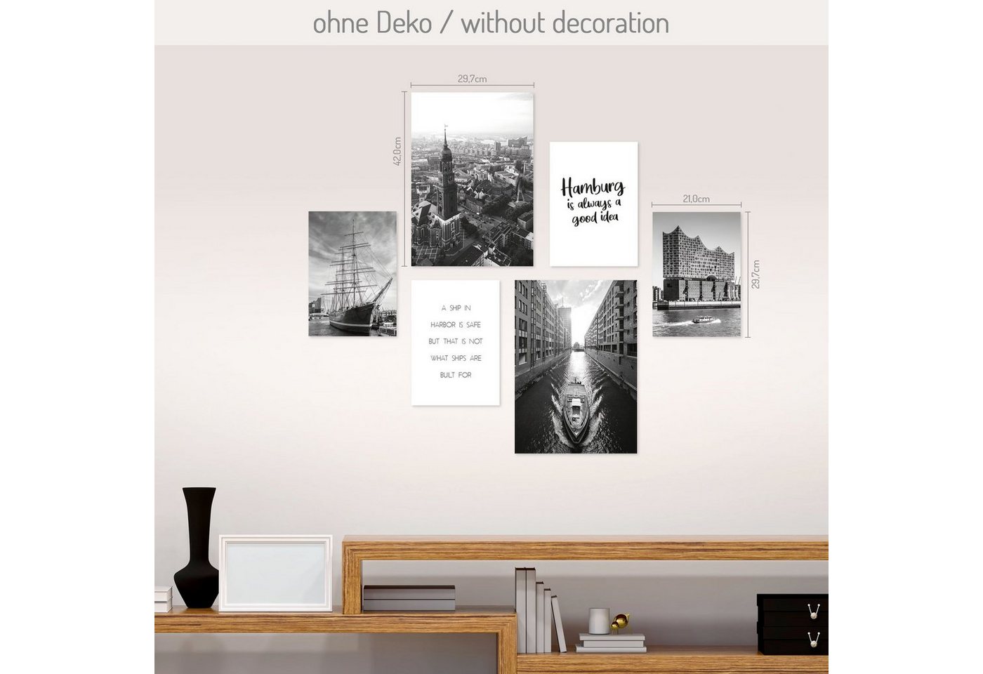 Kreative Feder Poster, Hamburg, Deutschland, Stadt, Meer, Küste, Schiff, Architektur, Hafen (Set, 6 St), 6-teiliges Poster-Set, Wandbild, Posterwand, optional m – Bild 3 von 4