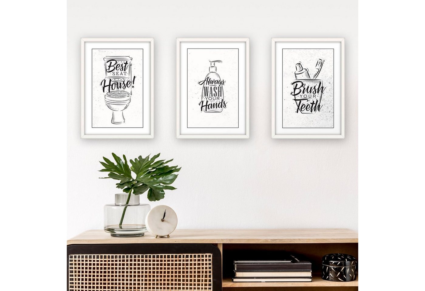 Kreative Feder Poster, WC, Bad, Badezimmer, Toilette, Waschbecken, Seife, Zahnbürste (Set, 3 St), 3-teiliges Poster-Set, Wandbild, optional mit Rahmen, DIN A4 o – Bild 2 von 5