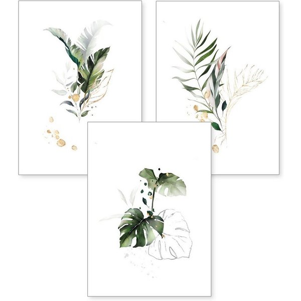 Kreative Feder Poster, Pflanzen (Set, 3 St), 3-teiliges Poster-Set, Wandbild, optional mit Rahmen, DIN A4 oder A3