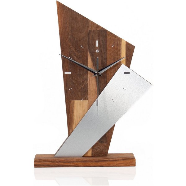Kreative Feder Standuhr Designer-Standuhr „Brown Square“ - Tischstanduhr aus Holz, Tischuhr im Metallic-Look, Funk- oder Quarzuhrwerk, ohne Ticken