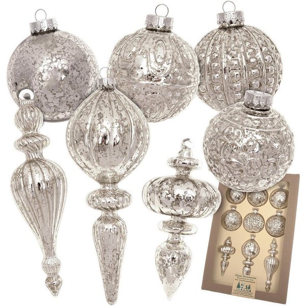 Krebs Glas Lauscha Christbaumschmuck Antikes Mercury Glas Sortiment (9-tlg), Christbaumschmuck aus Glas, mundgeblasen, handgefertigt