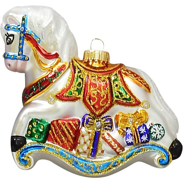 Krebs Glas Lauscha Christbaumschmuck CBK80716, Weihnachtsdeko, Christbaumschmuck (1-tlg), Schaukelpferd mit Geschenken