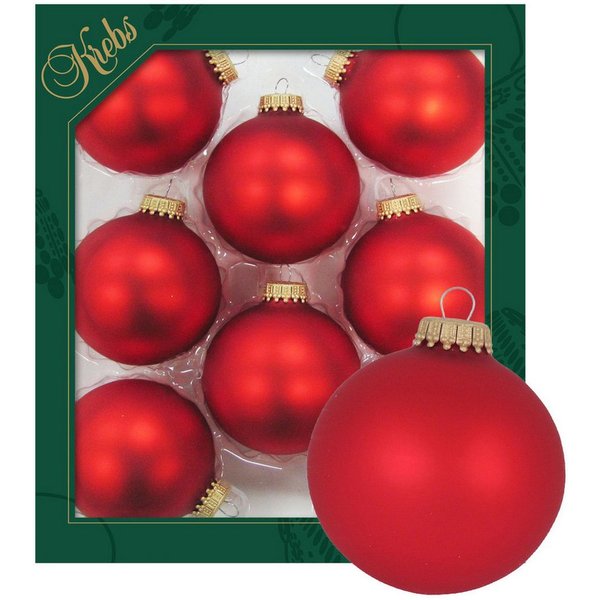 Krebs Glas Lauscha Christbaumschmuck Glaskugel Set - Satin-Feuerrot - 8 Stück je 7cm, für leuchtende, lebendige und festliche Stimmung in der Weihnachtszeit