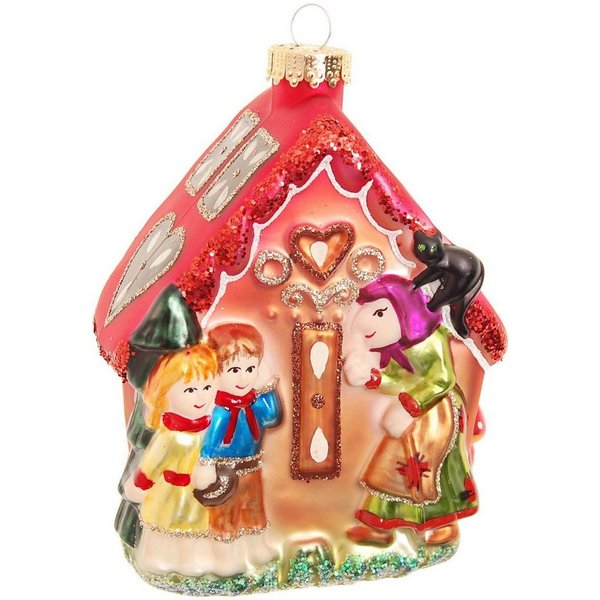 Krebs Glas Lauscha Christbaumschmuck Glasornament Lebkuchenhaus mit Hexe, Hänsel & Gretel, Höhe ca. 13 cm (1-tlg), Weihnachtsdeko, Weihnachtsbaumkugel, Christba