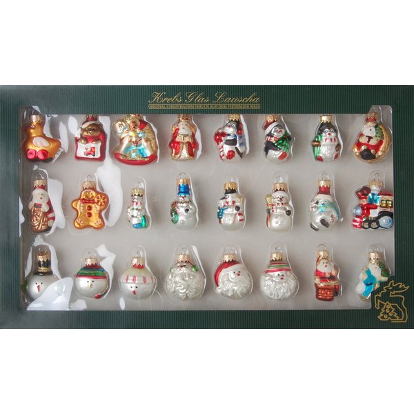 Krebs Glas Lauscha Christbaumschmuck Mini Glasfiguren - 24 verschiedene Figuren im weihnachtlichen Stil, hinreißende Dekoration für den Weihnachtsbaum - Ideal a