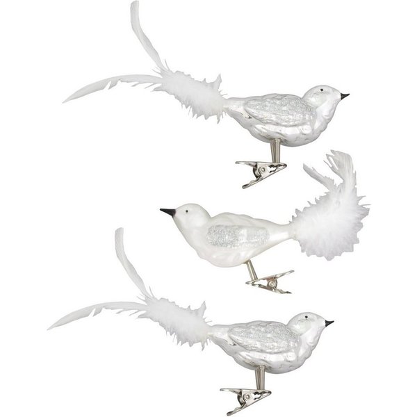 Krebs Glas Lauscha Weihnachtsbaumklammer CBK90661, Weihnachtsdeko, Christbaumschmuck (3-tlg), Vogel auf Clip