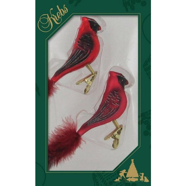 Krebs Glas Lauscha Weihnachtsbaumklammer Kardinal, Weihnachtsdeko rot, Christbaumschmuck (2-tlg), mundgeblasen