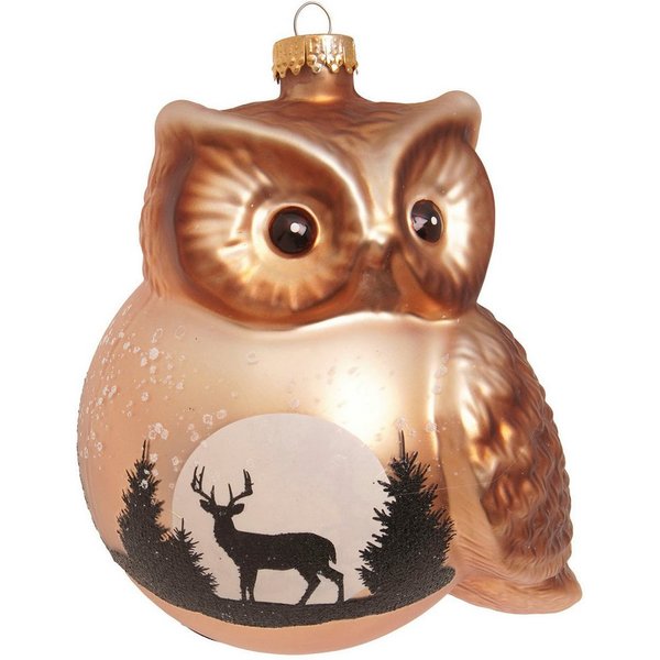 Krebs Glas Lauscha Weihnachtsbaumkugel Baumschmuck Kugeleule braun 11cm, Dekoriert mit Liebe zum Detail