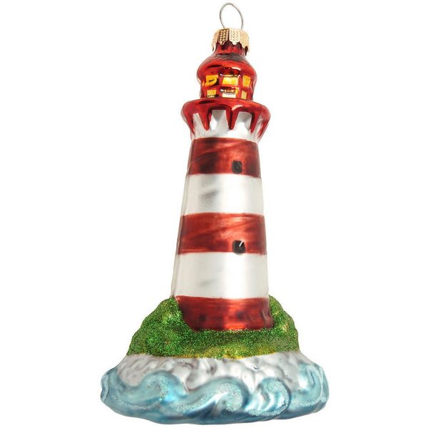 Krebs Glas Lauscha Weihnachtsbaumkugel Baumschmuck Leuchturm rot 12cm, Dekoriert mit Liebe zum Detail