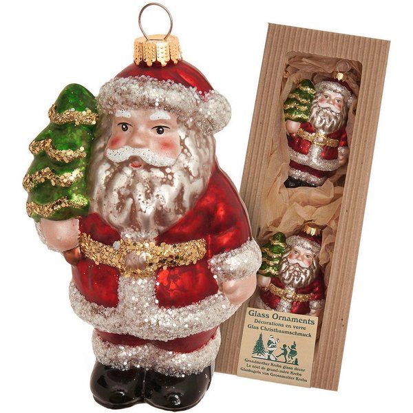 Krebs Glas Lauscha Weihnachtsbaumkugel Baumschmuck Santa nostalgisch mit Baum rot 11cm, Dekoriert mit Liebe zum Detail