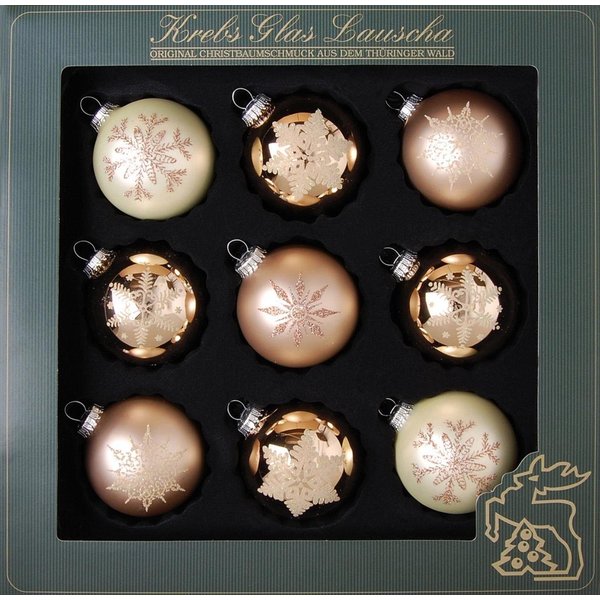 Krebs Glas Lauscha Weihnachtsbaumkugel Cappuccino, Weihnachtsdeko, Christbaumschmuck, Christbaumkugeln Glas (9 St)