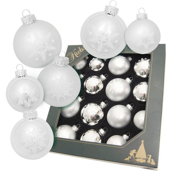 Krebs Glas Lauscha Weihnachtsbaumkugel Schneeflocke silberfarben (16 St), Weihnachtsdeko, Christbaumschmuck, Christbaumkugeln aus Glas