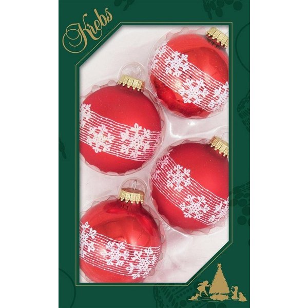 Krebs Glas Lauscha Weihnachtsbaumkugel Schneekristall, Weihnachtsdeko rot, Christbaumschmuck (4 St), Christbaumkugeln aus Glas
