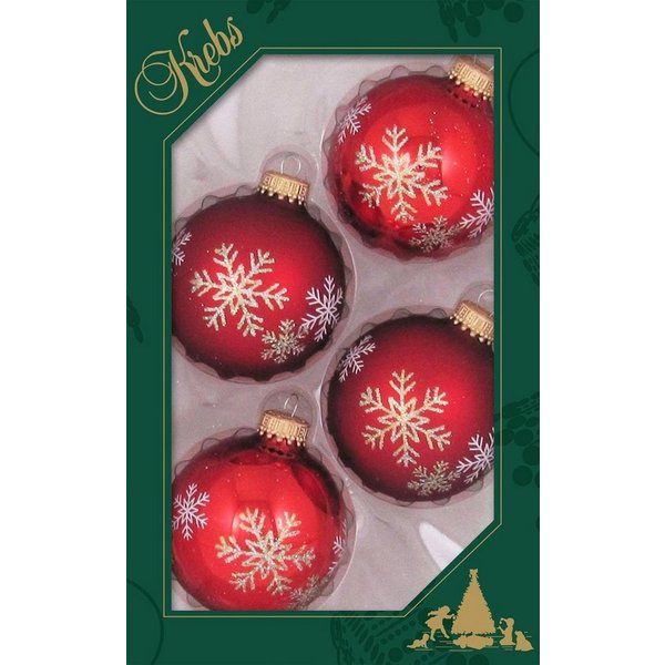 Krebs Glas Lauscha Weihnachtsbaumkugel Schneestern, Weihnachtsdeko rot, Christbaumschmuck (4 St), Christbaumkugeln aus Glas