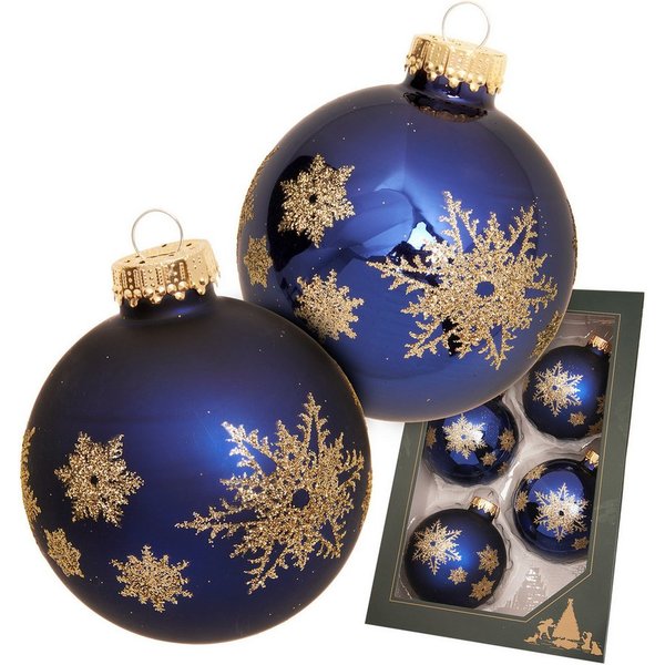 Krebs Glas Lauscha Weihnachtsbaumkugel Weihnachtskugel Schneeflocke blau 7cm, Dekoriert mit Liebe zum Detail