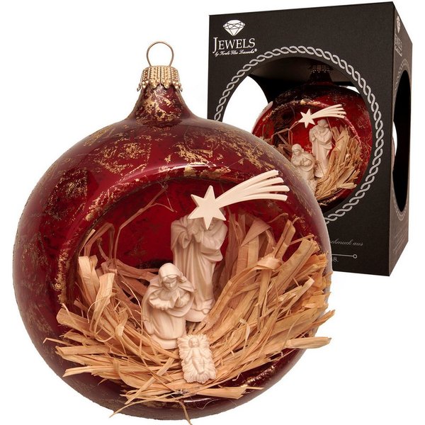 Krebs Glas Lauscha Weihnachtsbaumkugel Weihnachtskugel Krippenszene rot 10cm, Dekoriert mit Liebe zum Detail