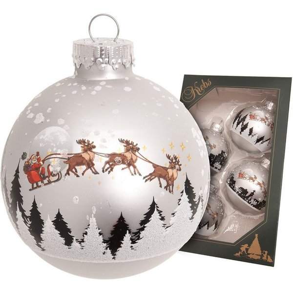Krebs Glas Lauscha Weihnachtsbaumkugel Weihnachtskugel Santa mit Rentieren silber 7cm, Dekoriert mit Liebe zum Detail