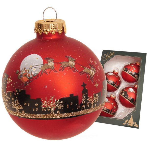 Krebs Glas Lauscha Weihnachtsbaumkugel Weihnachtskugel Santa mit Rentieren rot 7cm, Dekoriert mit Liebe zum Detail