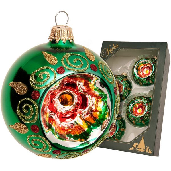 Krebs Glas Lauscha Weihnachtsbaumkugel Weihnachtskugeln Reflex Eva Wirbeldekor Grün 7cm (4 St), Glas