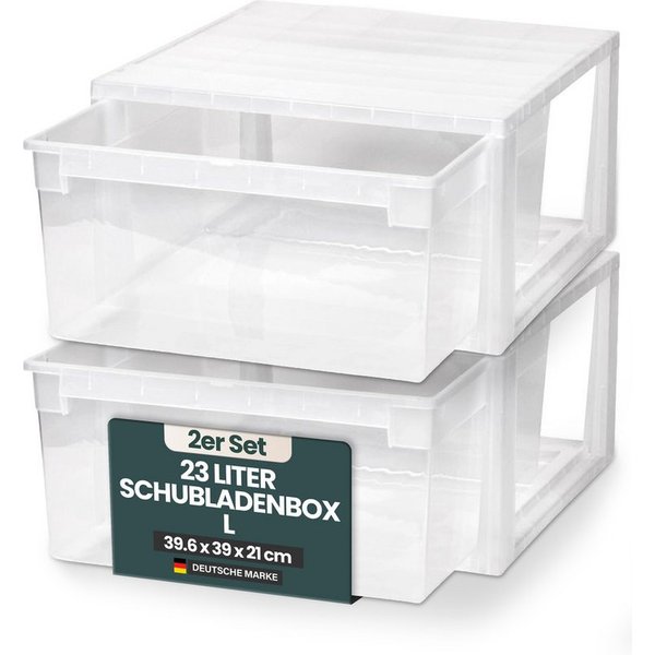 KreLeo Schubladenbox Set: 2 x Größe L, in Transparent, 23 Liter Volumen