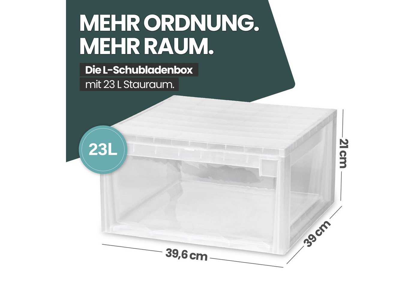 KreLeo Schubladenbox Set: 2 x Größe L, in Transparent, 23 Liter Volumen – Bild 2 von 5